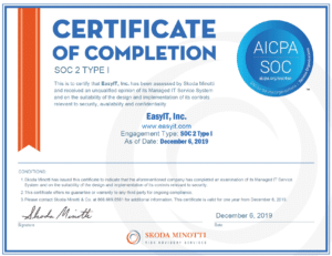 AICPA announces the successful completion of SOC 2 TYPE I by EasyIT